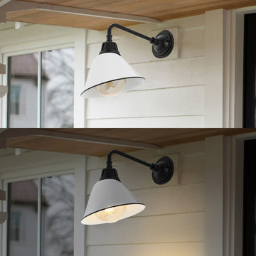 Croydon 9.63"  Farmhouse Industrial Indoor/Outdoor Iron LED Gooseneck Arm Outdoor Sconce - JONATHAN Y